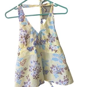Women’s Halter Top Old Navy Size L; Yellow, Brown, Blue & White Floral print